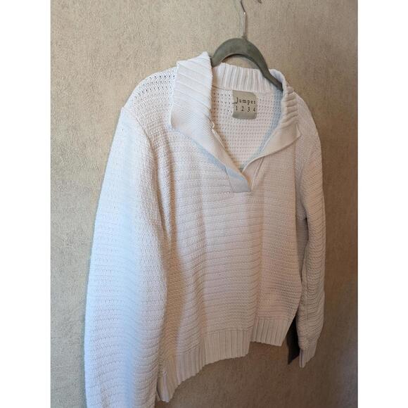 JUMPER 1234 white cotton fold-over collar sweater sz 6 - Picture 2 of 5